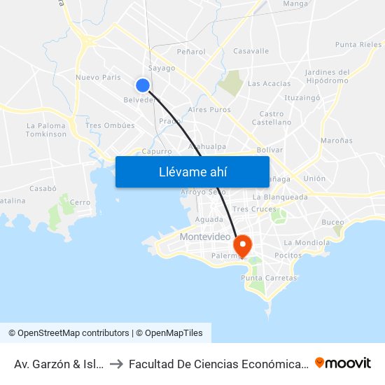 Av. Garzón & Islas Canarias to Facultad De Ciencias Económicas Y De Administración map