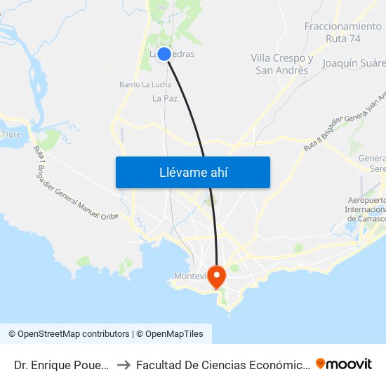 Dr. Enrique Pouey & Canelones to Facultad De Ciencias Económicas Y De Administración map