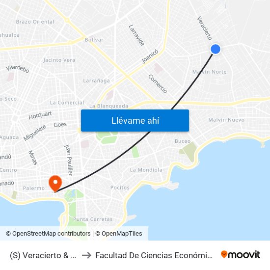 (S) Veracierto & Cno. Carrasco to Facultad De Ciencias Económicas Y De Administración map