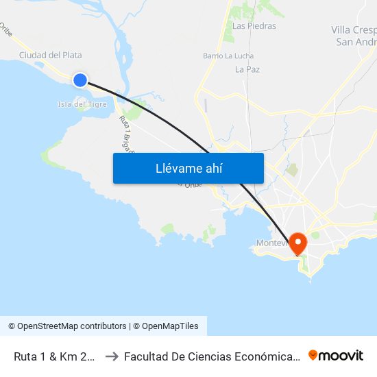 Ruta 1 & Km 26,000 Rivera to Facultad De Ciencias Económicas Y De Administración map