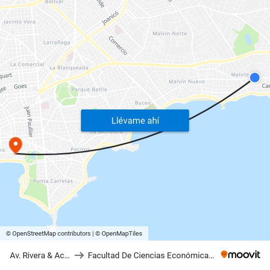 Av. Rivera & Acquistapace to Facultad De Ciencias Económicas Y De Administración map