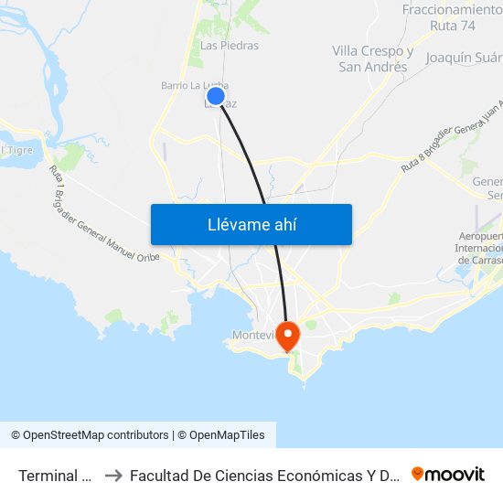 Terminal La Paz to Facultad De Ciencias Económicas Y De Administración map