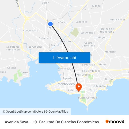 Avenida Sayago, 1136 to Facultad De Ciencias Económicas Y De Administración map