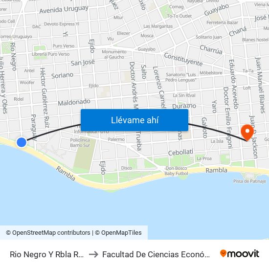 Rio Negro Y Rbla Republica Helenica to Facultad De Ciencias Económicas Y De Administración map