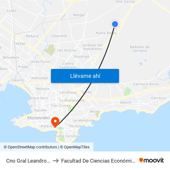 Cno Gral Leandro Gomez Y Nº 1 to Facultad De Ciencias Económicas Y De Administración map