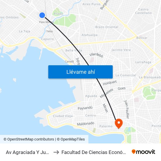Av Agraciada Y Juan Antonio Artigas to Facultad De Ciencias Económicas Y De Administración map