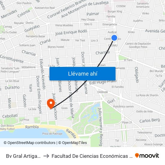 Bv Gral Artigas Y Chana to Facultad De Ciencias Económicas Y De Administración map