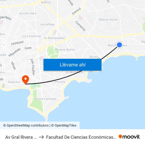 Av Gral Rivera - Atlantico to Facultad De Ciencias Económicas Y De Administración map