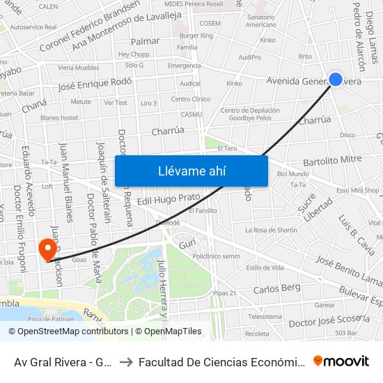 Av Gral Rivera - Gabriel A Pereira to Facultad De Ciencias Económicas Y De Administración map