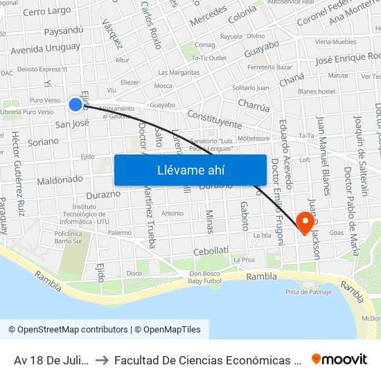 Av 18 De Julio Y Ejido to Facultad De Ciencias Económicas Y De Administración map