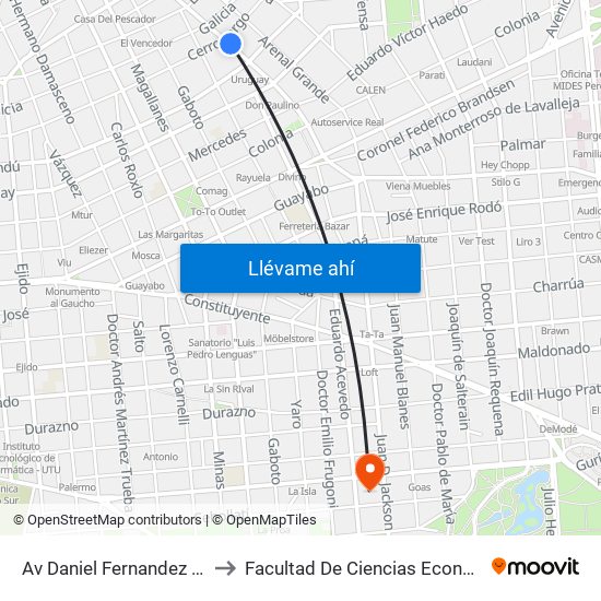 Av Daniel Fernandez Crespo Y Cerro Largo to Facultad De Ciencias Económicas Y De Administración map