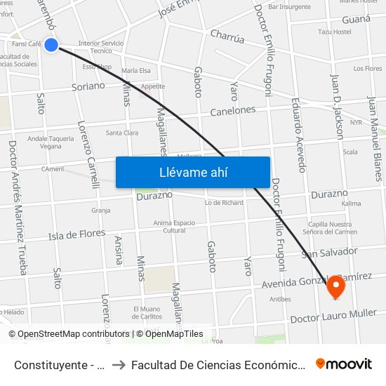 Constituyente - Tacuarembo to Facultad De Ciencias Económicas Y De Administración map