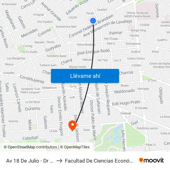Av 18 De Julio - Dr Martin C Martinez to Facultad De Ciencias Económicas Y De Administración map