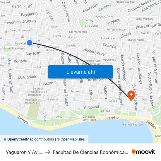 Yaguaron Y Av 18 De Julio to Facultad De Ciencias Económicas Y De Administración map