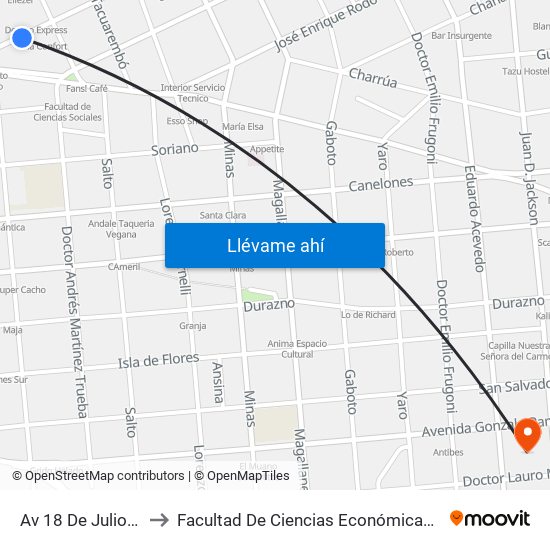 Av 18 De Julio Y Vazquez to Facultad De Ciencias Económicas Y De Administración map