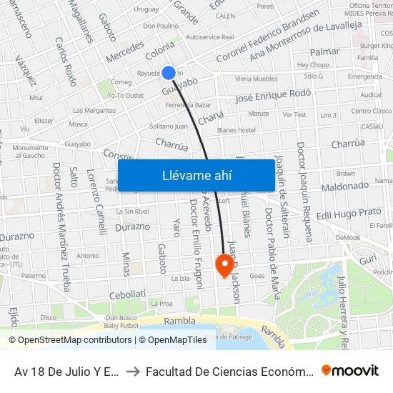 Av 18 De Julio Y Eduardo Acevedo to Facultad De Ciencias Económicas Y De Administración map