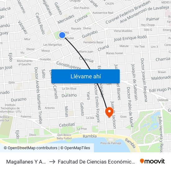 Magallanes Y Av 18 De Julio to Facultad De Ciencias Económicas Y De Administración map