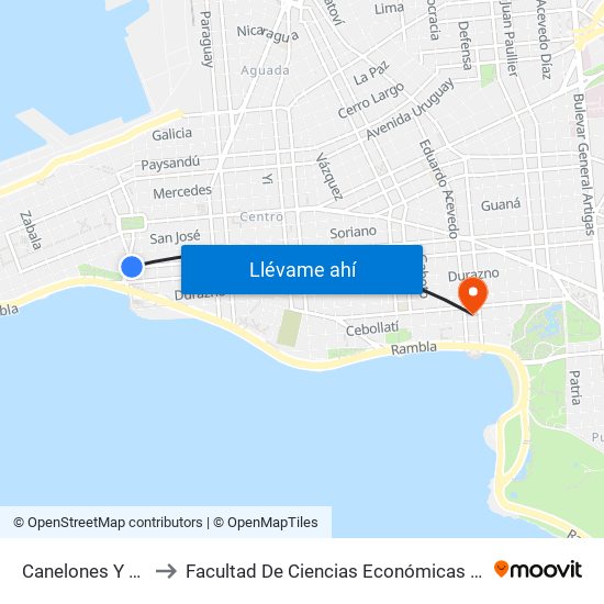 Canelones Y Ciudadela to Facultad De Ciencias Económicas Y De Administración map