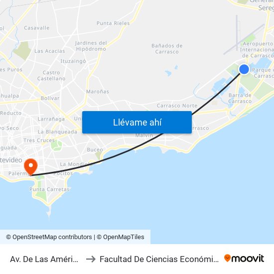 Av. De Las Américas Y Av. Racine to Facultad De Ciencias Económicas Y De Administración map