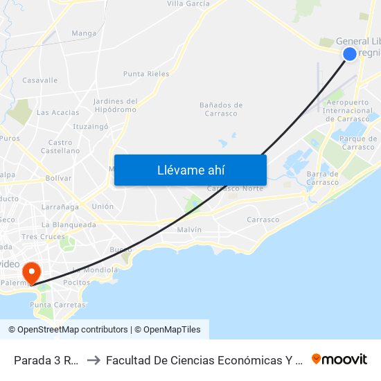 Parada 3 Ruta 102 to Facultad De Ciencias Económicas Y De Administración map