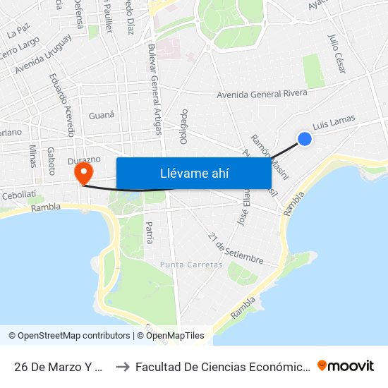 26 De Marzo Y Manuel Pagola to Facultad De Ciencias Económicas Y De Administración map