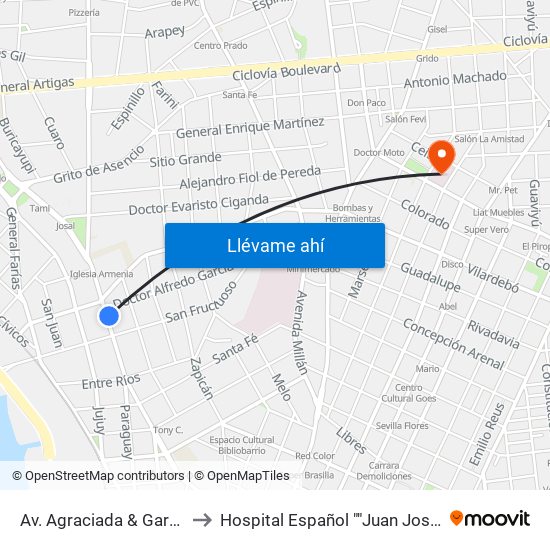 Av. Agraciada & García Morales to Hospital Español ""Juan José Crottoggini"" map
