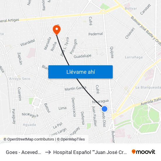 Goes - Acevedo Diaz to Hospital Español ""Juan José Crottoggini"" map