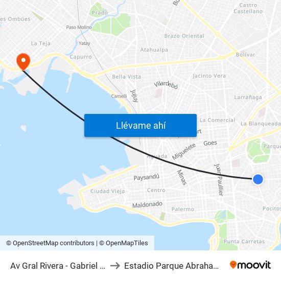 Av Gral Rivera - Gabriel A Pereira to Estadio Parque Abraham Paladino map