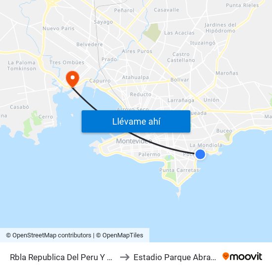 Rbla Republica Del Peru Y Gabriel A Pereira to Estadio Parque Abraham Paladino map