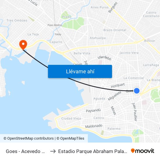 Goes - Acevedo Diaz to Estadio Parque Abraham Paladino map