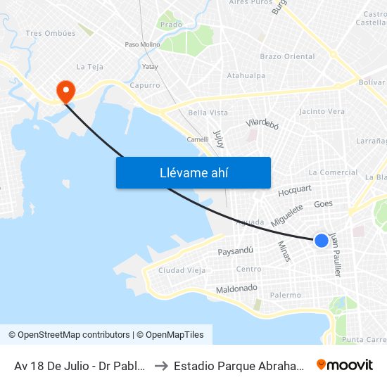 Av 18 De Julio - Dr Pablo De Maria to Estadio Parque Abraham Paladino map