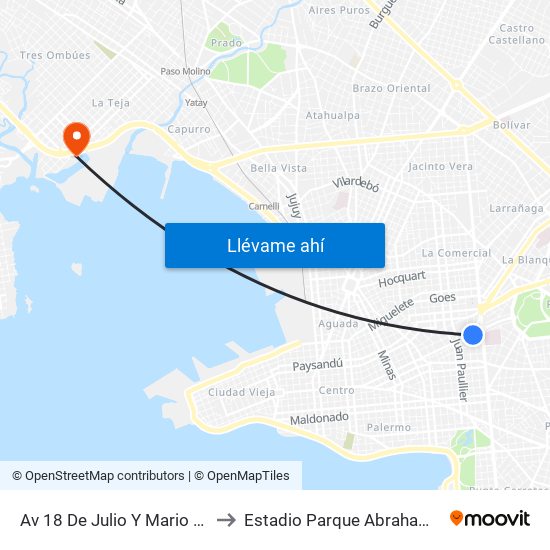 Av 18 De Julio Y Mario Cassinoni to Estadio Parque Abraham Paladino map