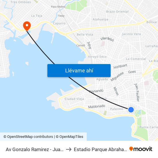 Av Gonzalo Ramirez - Juan D Jackson to Estadio Parque Abraham Paladino map
