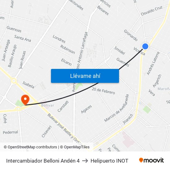 Intercambiador Belloni Andén 4 to Helipuerto INOT map