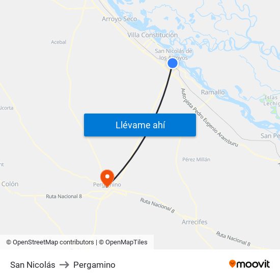 San Nicolás to Pergamino map