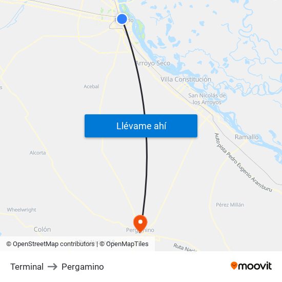 Terminal to Pergamino map