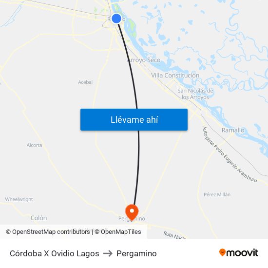 Córdoba X Ovidio Lagos to Pergamino map