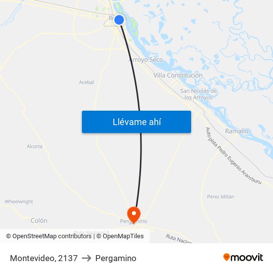 Montevideo, 2137 to Pergamino map