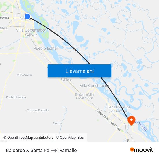 Balcarce X Santa Fe to Ramallo map