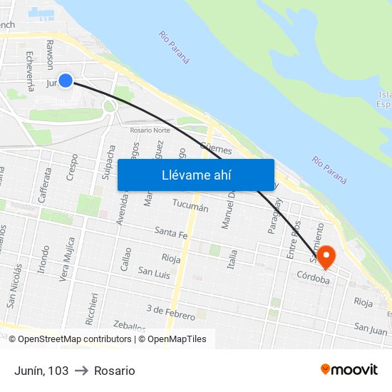 Junín, 103 to Rosario map
