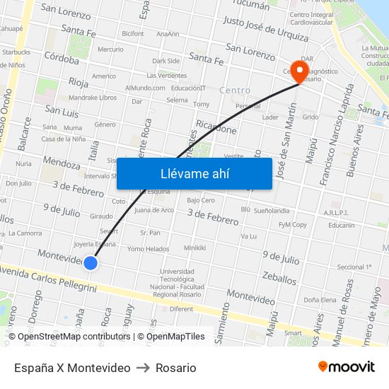España X Montevideo to Rosario map