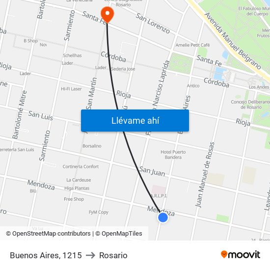 Buenos Aires, 1215 to Rosario map