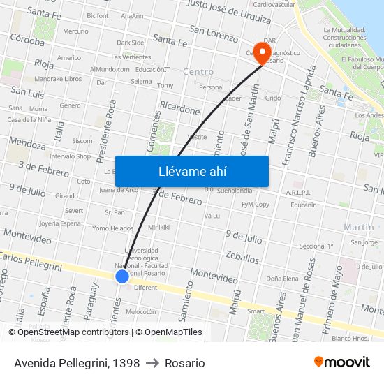Avenida Pellegrini, 1398 to Rosario map