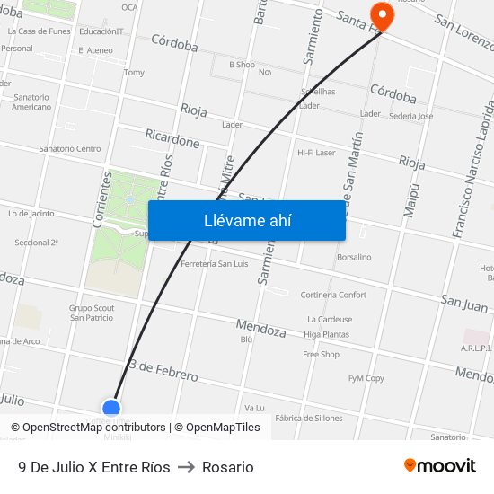 9 De Julio X Entre Ríos to Rosario map