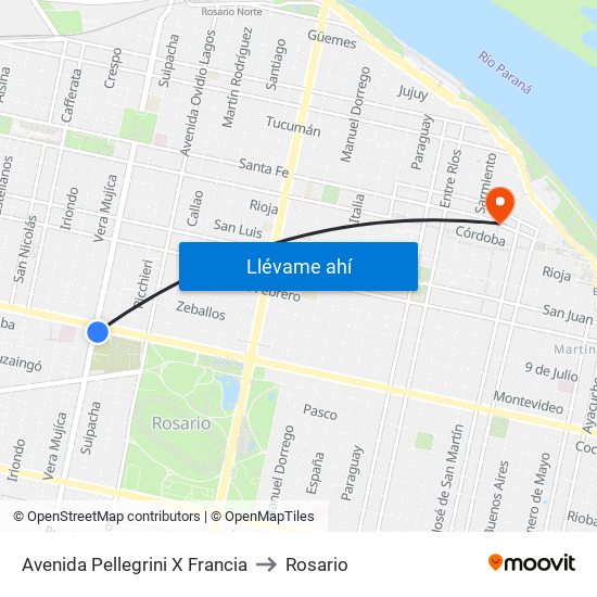 Avenida Pellegrini X Francia to Rosario map