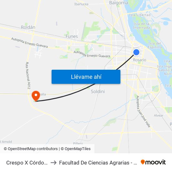 Crespo X Córdoba to Facultad De Ciencias Agrarias - Unr map