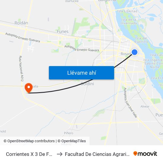 Corrientes X 3 De Febrero to Facultad De Ciencias Agrarias - Unr map