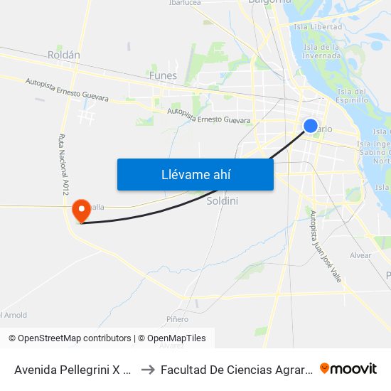 Avenida Pellegrini X Francia to Facultad De Ciencias Agrarias - Unr map