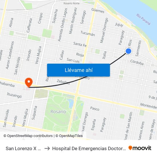 San Lorenzo X Entre Ríos to Hospital De Emergencias Doctor Clemente Álvarez map