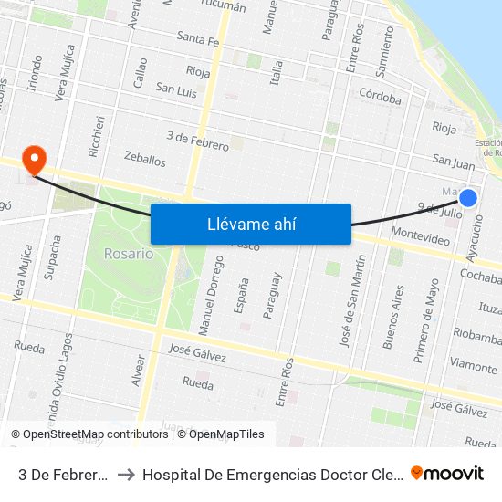 3 De Febrero, 384 to Hospital De Emergencias Doctor Clemente Álvarez map